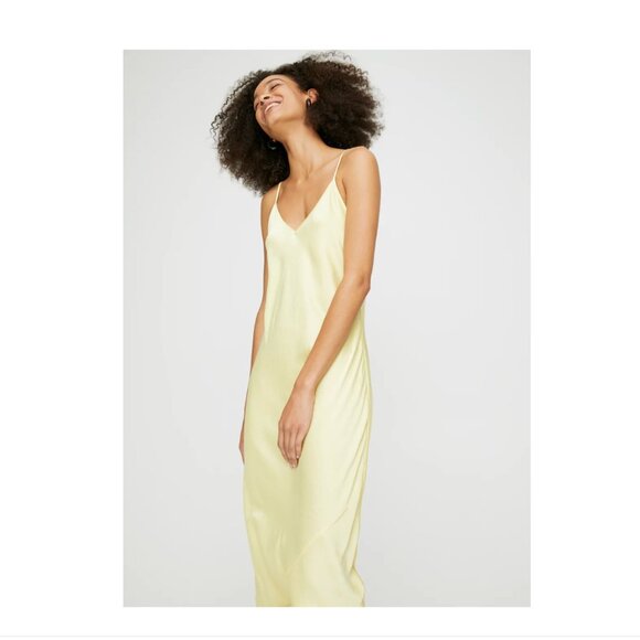 Aritzia Dresses & Skirts - Only Slip Satin Midi Dress in Yellow